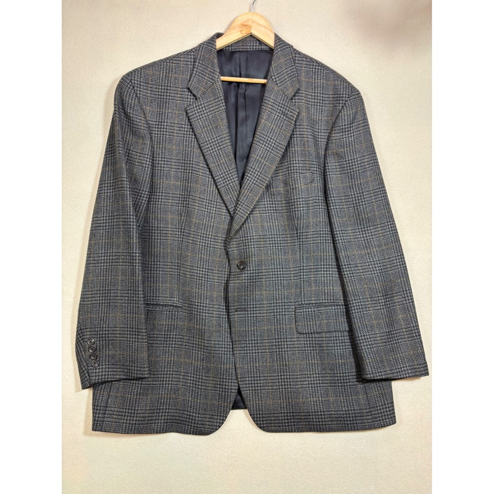 Jos A Bank Corporate Collection Mens Grey Plaid Wool Blazer Sport Coat Sz 48 - Picture 4 of 8
